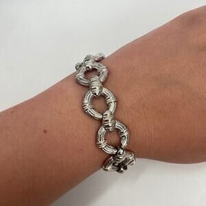 Silver tone oval link chain bracelet